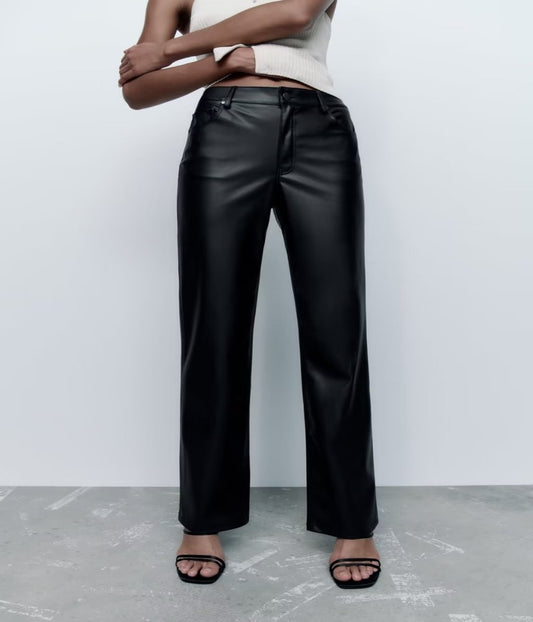 Black Faux Leather Trousers