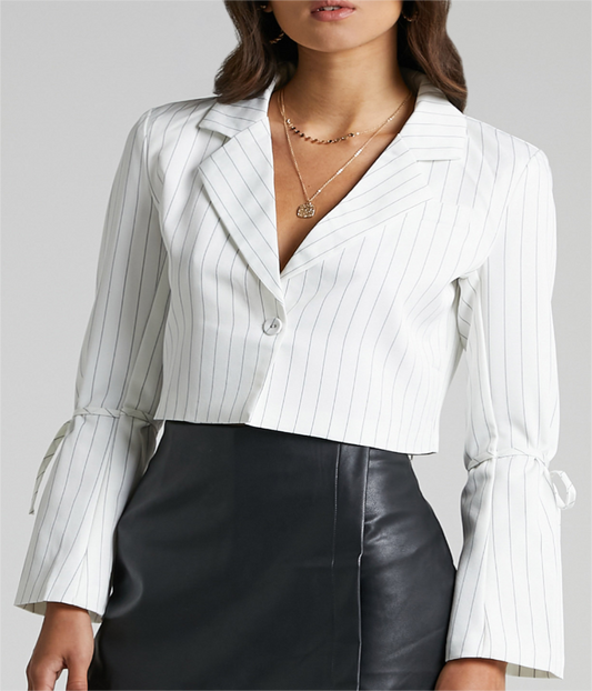 Striped Lace Up Casual Cropped Blazer