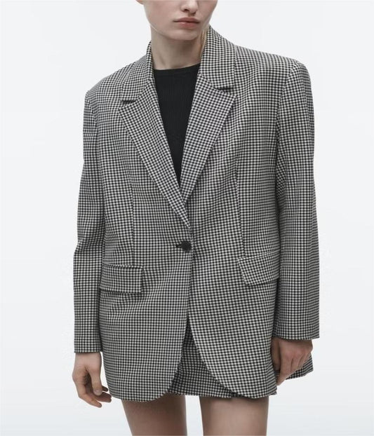 Plaid Pattern Double Breasted Blazer