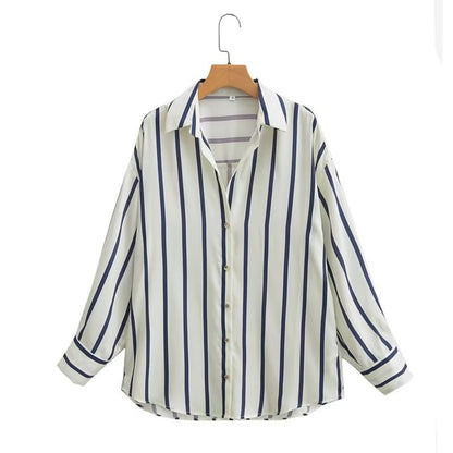 Striped Loose Silk Satin Textured Shirt