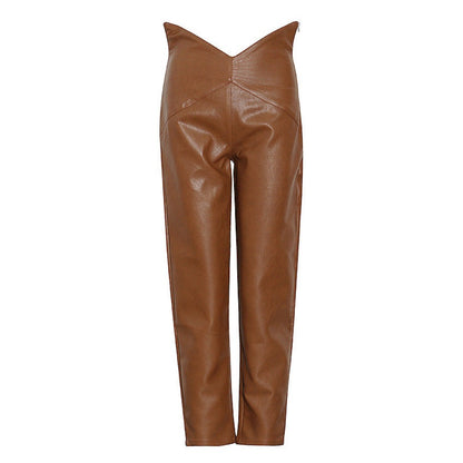 Faux Leather Petal Waist Capri Pants