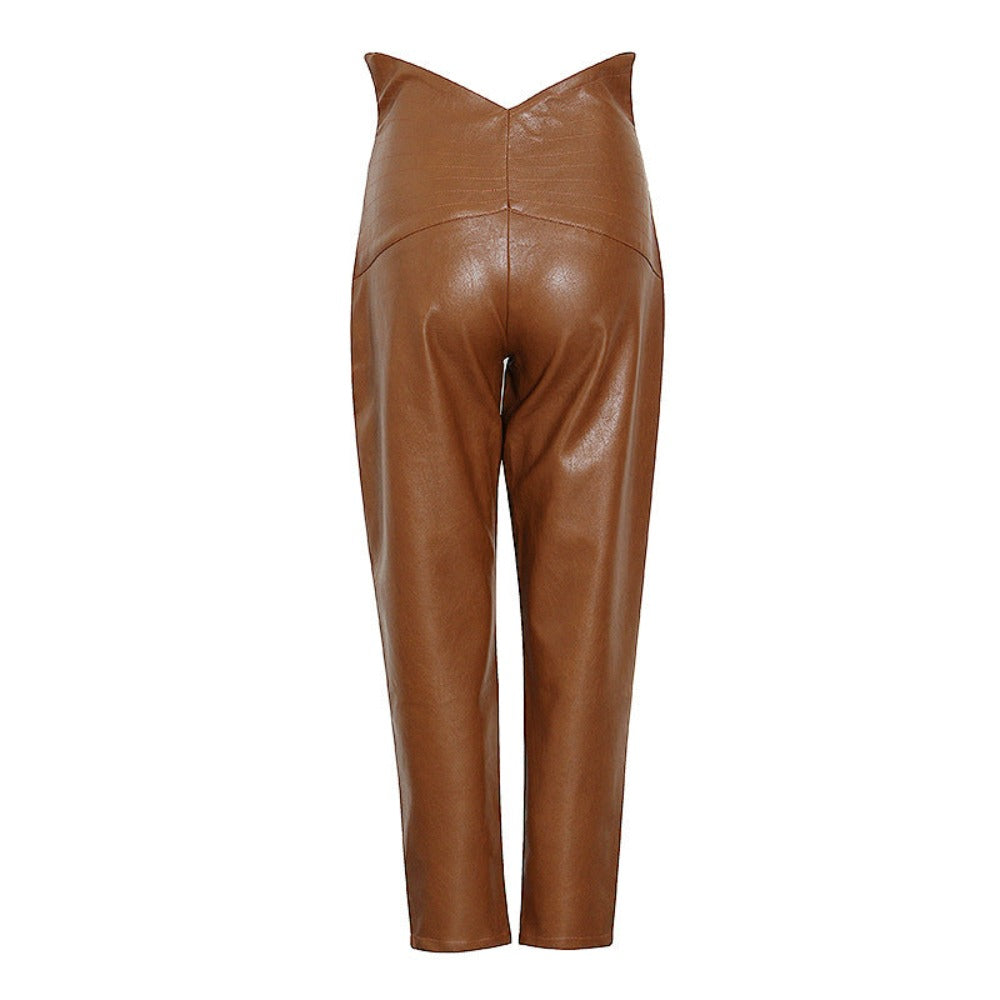 Faux Leather Petal Waist Capri Pants