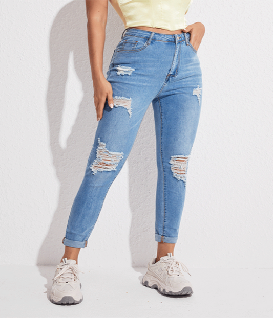 Elastic Ripped Skinny Jeans