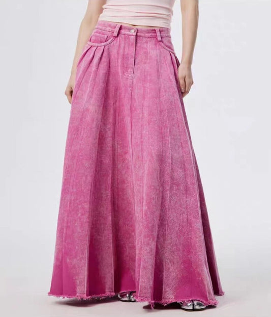 Washed Pink Heavy Denim Skirt