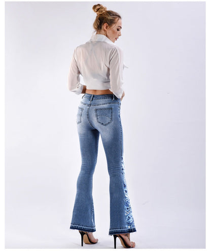 Embroidery Bell Bottom Jeans