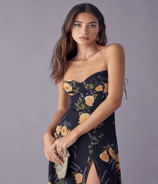 Floral Print Slit Summer Dress