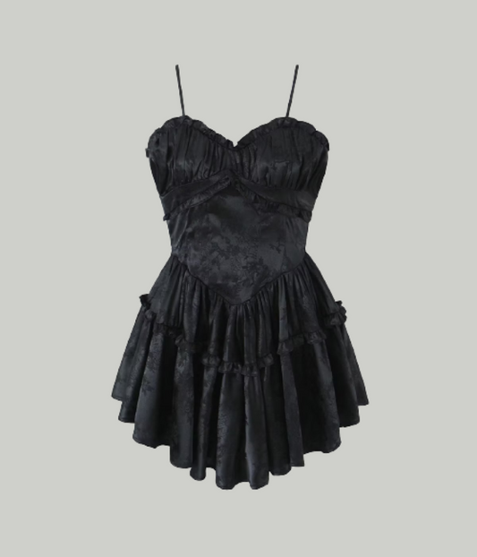 Black Jacquard Wrapped Chest Cami Dress