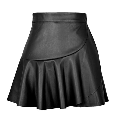 Faux Leather High Waist Ruffled Skirt