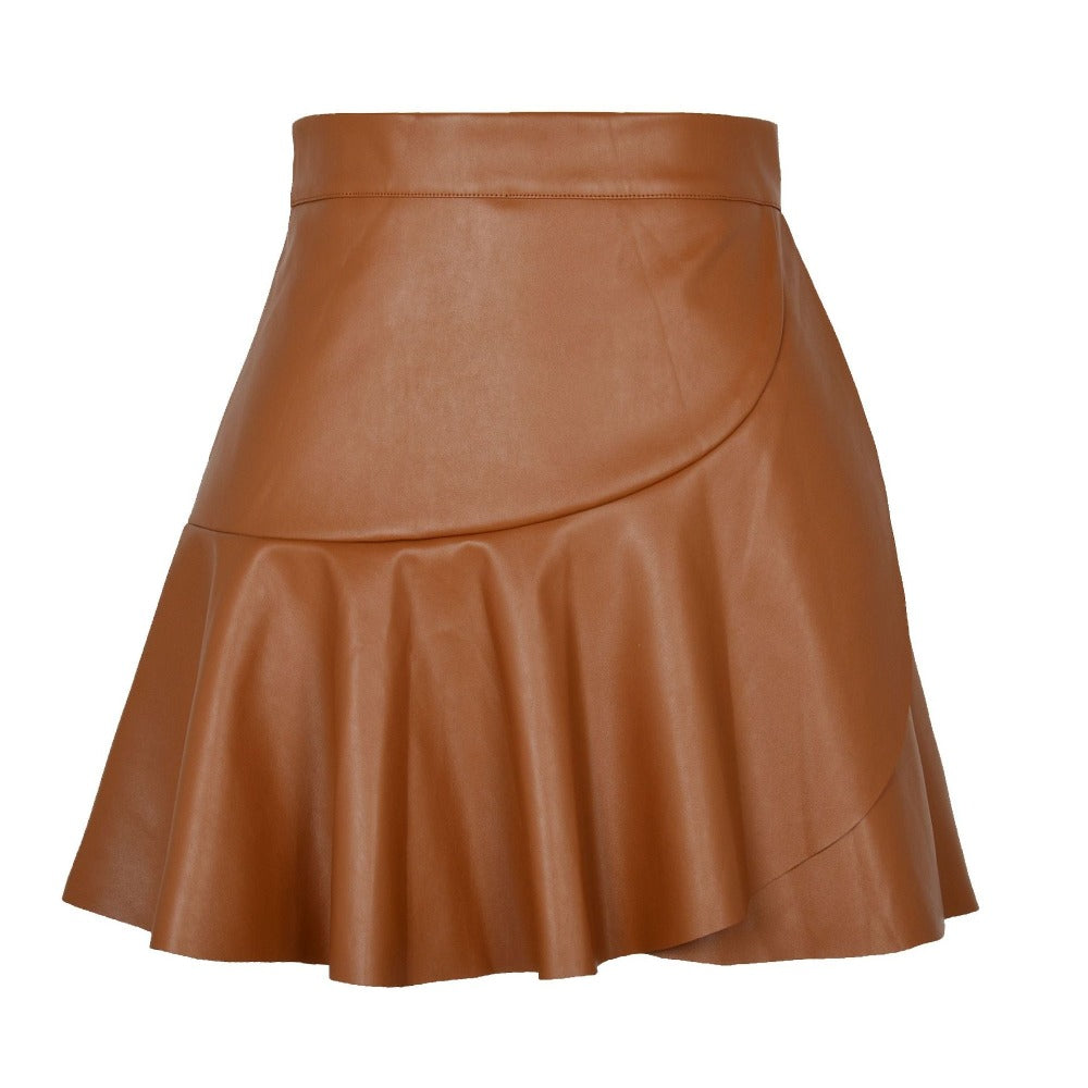 Faux Leather High Waist Ruffled Skirt