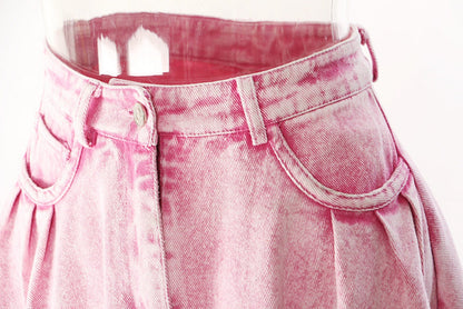 Washed Pink Heavy Denim Skirt