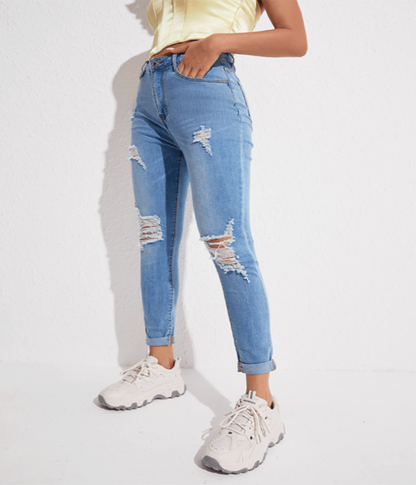 Elastic Ripped Skinny Jeans