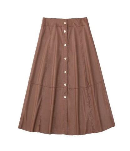 Buttoned Faux Leather Flare Skirt