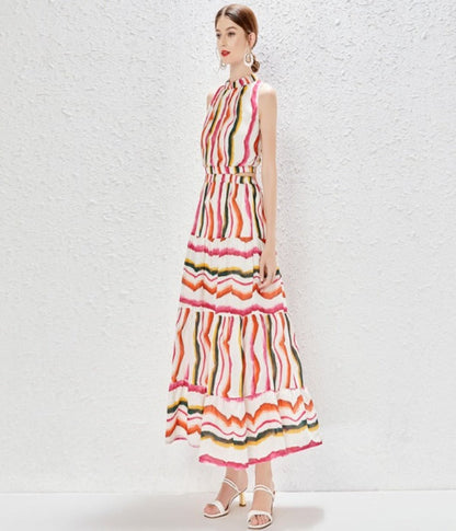 A-Line Striped Maxi Dress