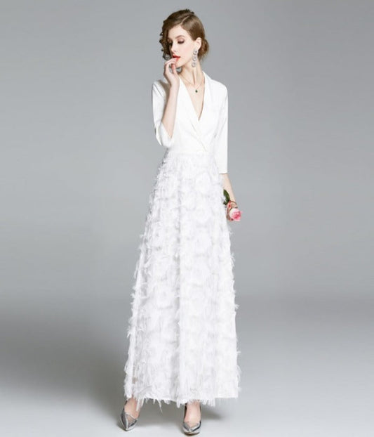 Tassel Patchwork Temperament White Dress