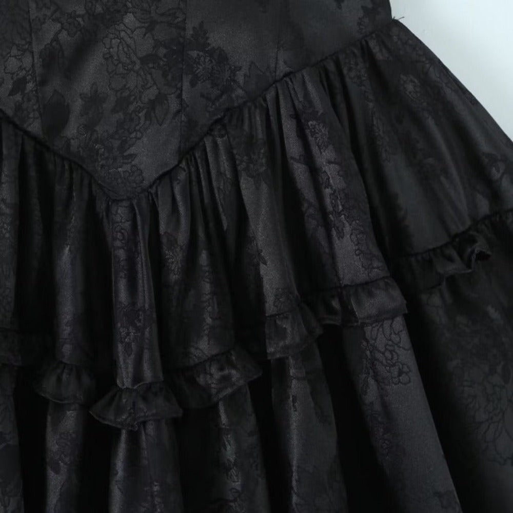 Black Jacquard Wrapped Chest Cami Dress