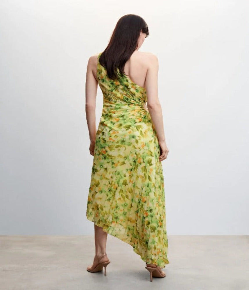One Shoulder Pleated Asymmetrical Dress