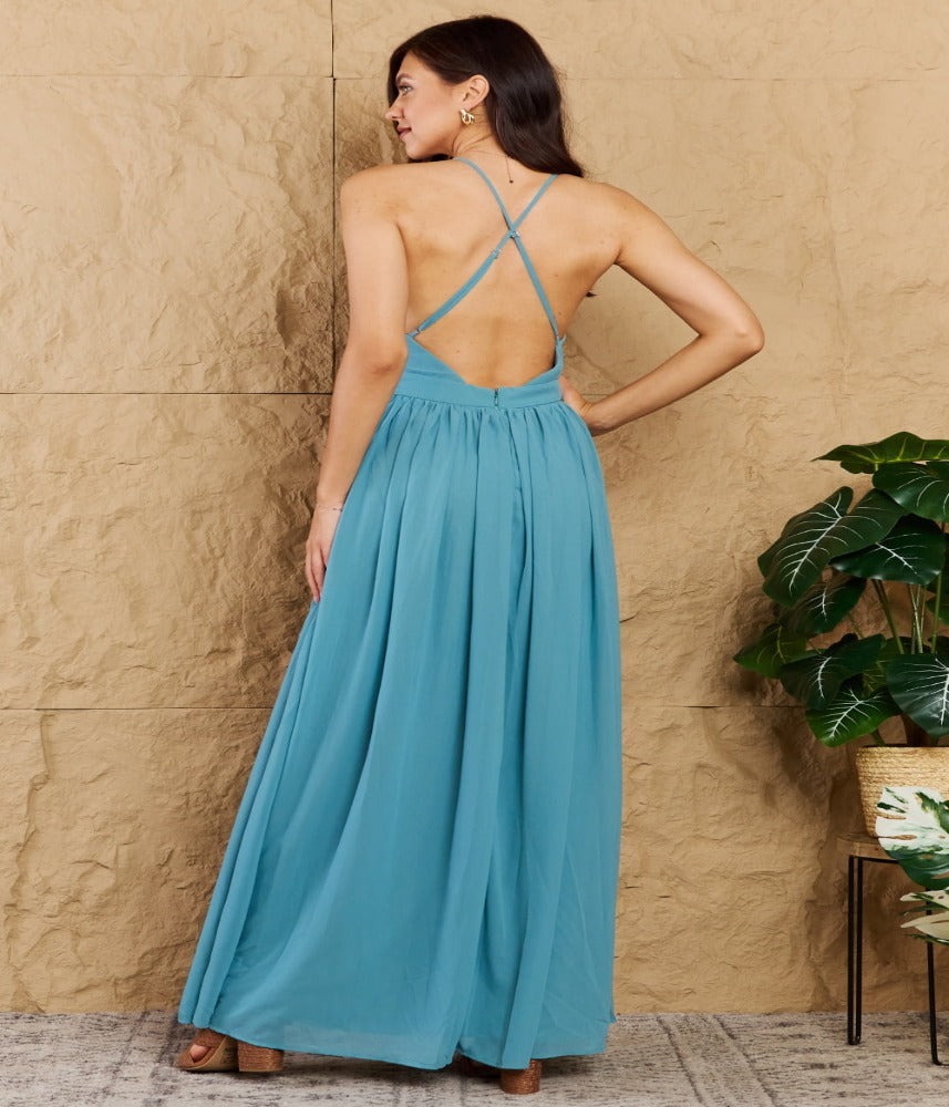 Open Crossback Maxi Dress in Turquoise