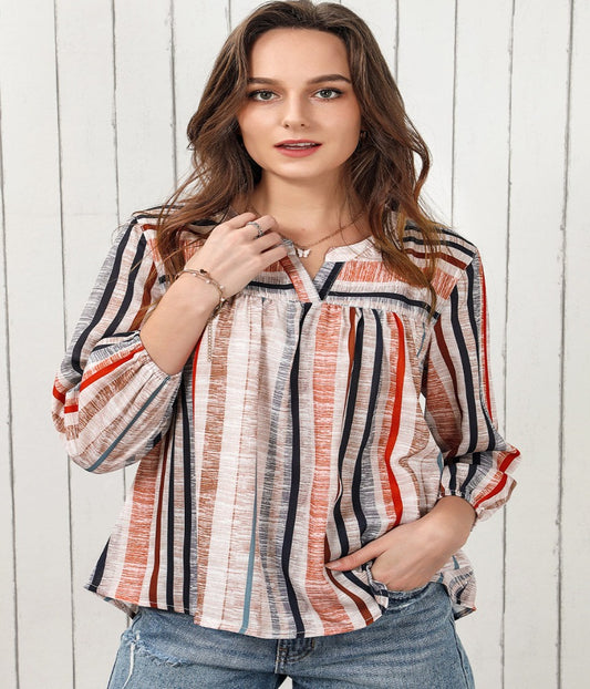 Multicolored Stripe Notched Neck Shirt