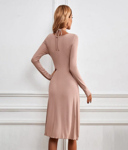 Halterneck Knitted A-Line Midi Dress