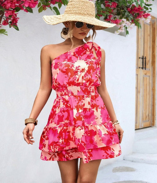 Summer Sloping Shoulder Printed Dress