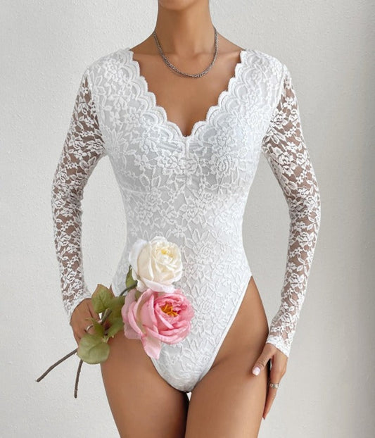 Solid Lace Long Sleeve Bodysuit