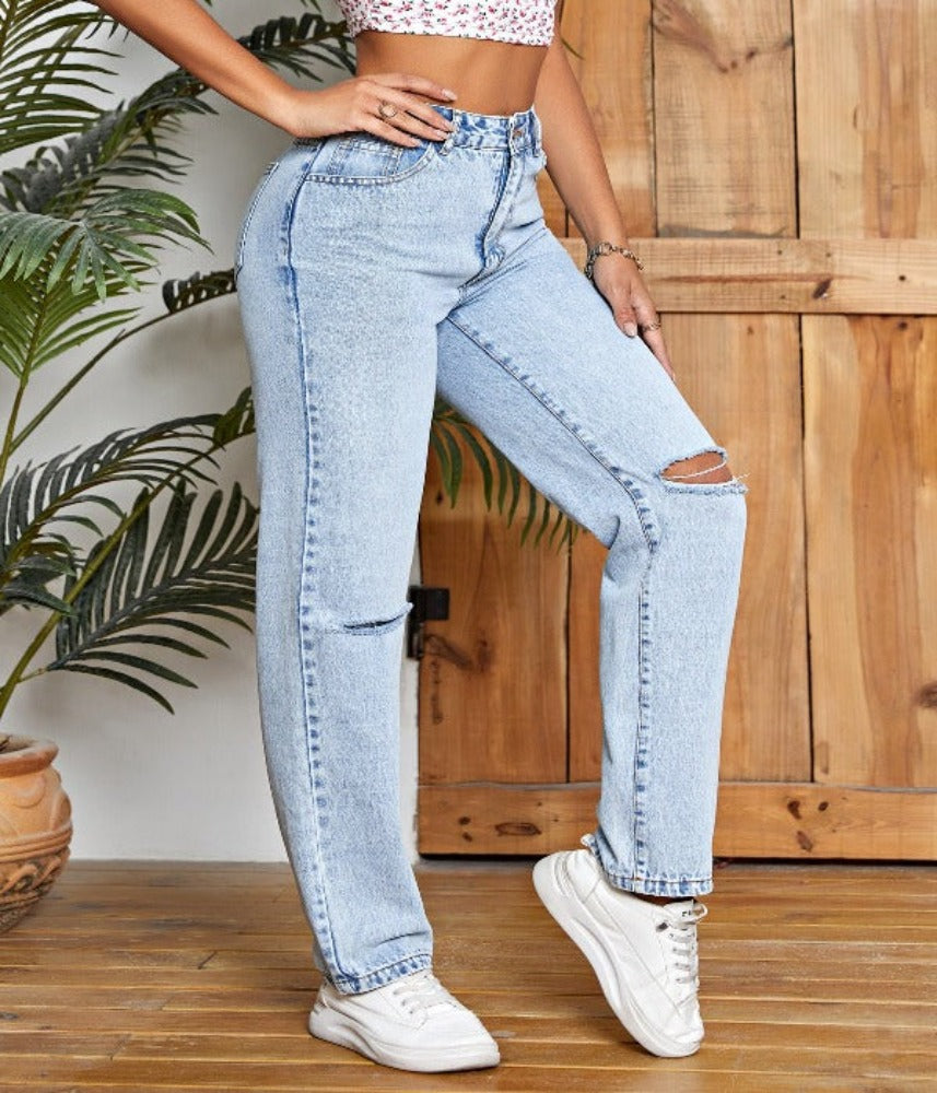 Casual Ripped Straight Jeans