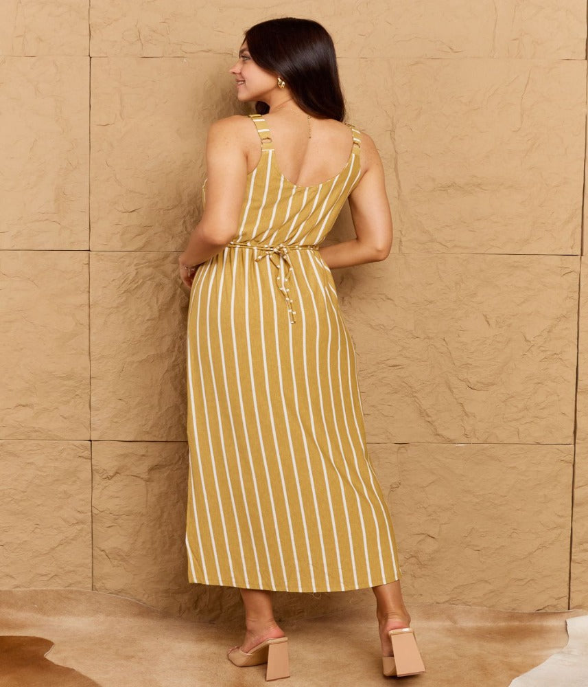 Stripe Texture Knit Maxi Dress in Mustard