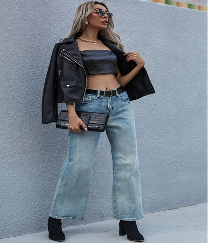 Off Shoulder Faux Leather Cropped Tank Top